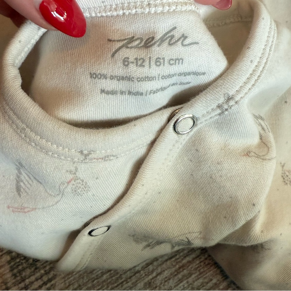 Organic Pehr Sawn/Stork Kimono Romper. Size 6-12 months